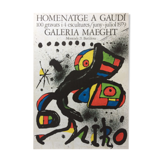 Joan miro, homenatge a gaudi, 1979. original poster printed in lithography