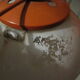 Suspension ball space age seventies in openwork metal orange laca circa 1970