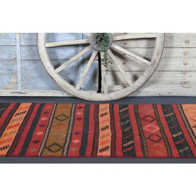 Vintage Turkish Hand-Knotted Wool Cotton Red Runner Rug 81x380