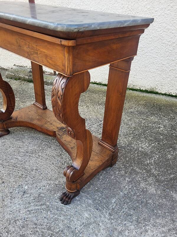 Empire restauration console with marble top in walnut from the 19th century