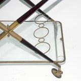 Cesare Lacca, Mid-Century Brass and Wood Bar Cart, Italy, 1950s