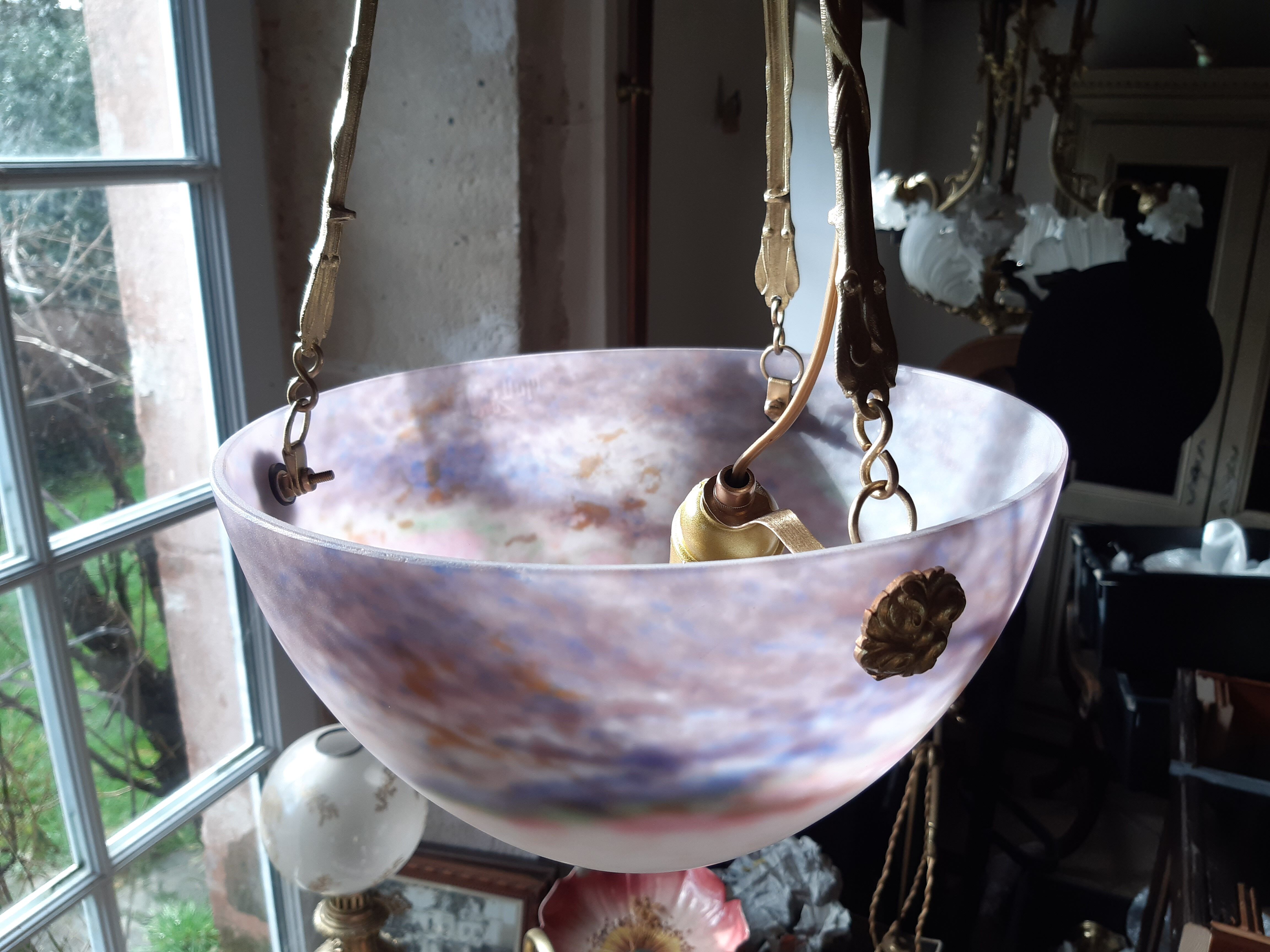 Art Nouveau chandelier Shell glass paste Muller brother Lunéville