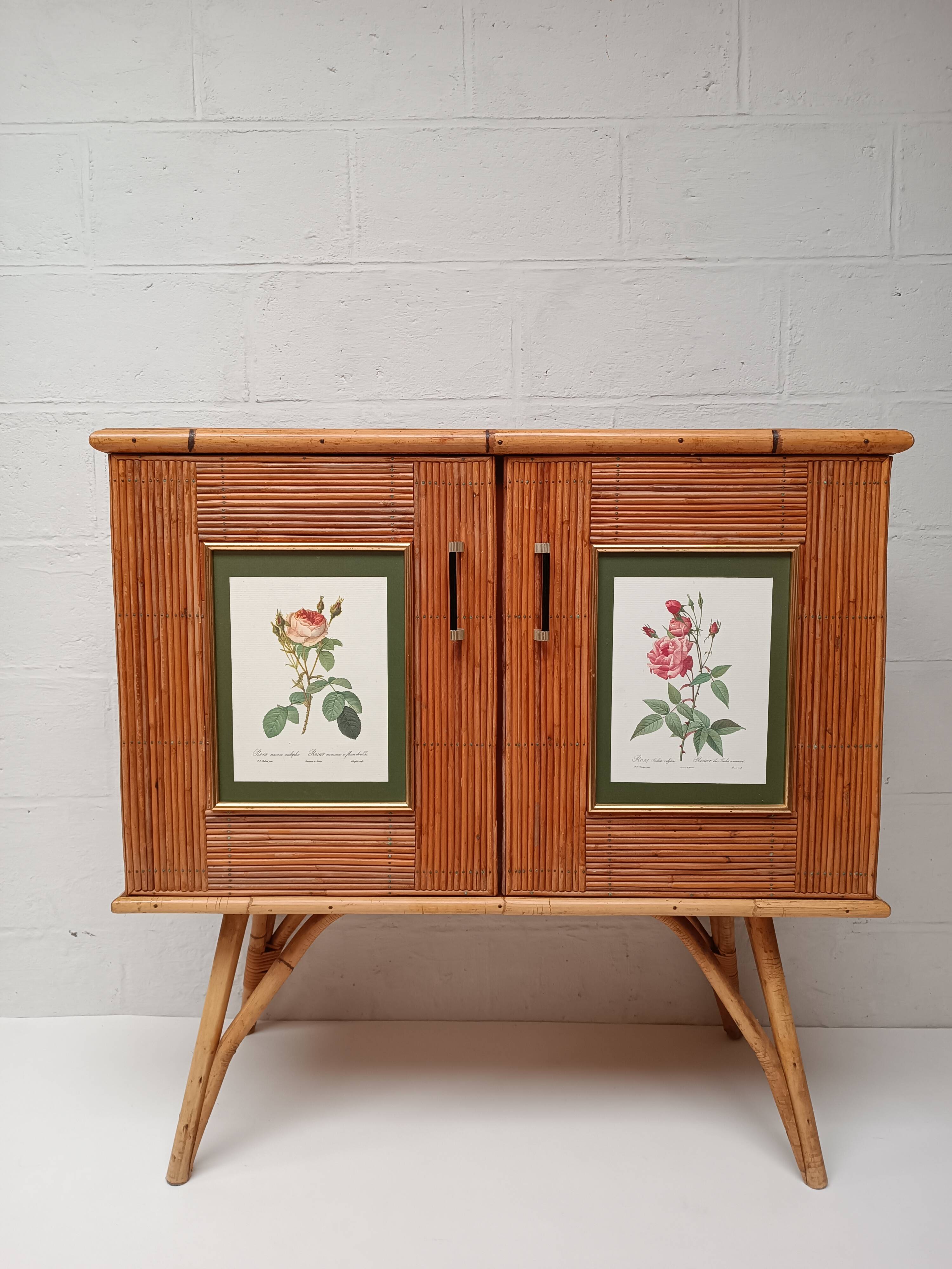 Buffet bambou refendu et rotin années 50/60