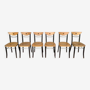 Series of 6 vintage curved wood bistro chairs