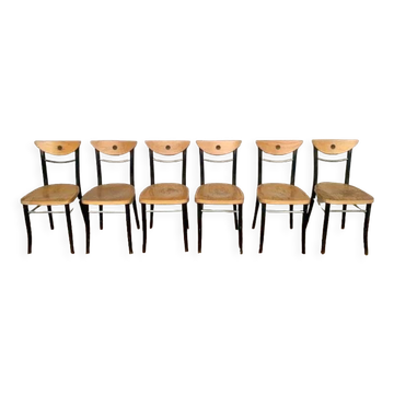 Série de 6 chaises bistrot vintage en bois courbé