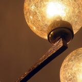Angelo Brotto for Esperia gold-plated brass chandelier with 6 crackle-glass globes, Italy 1960s