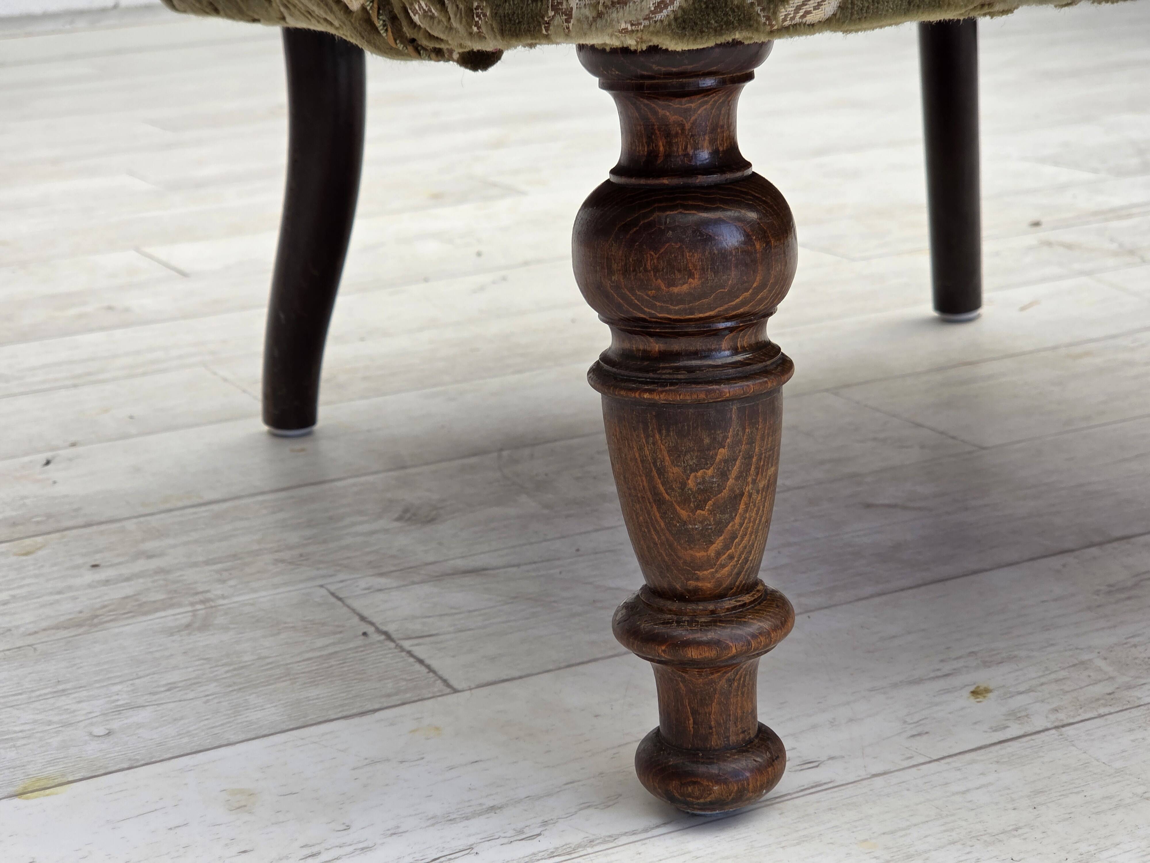 1950s, Danish armchair, green furniture velour, ash wood legs.