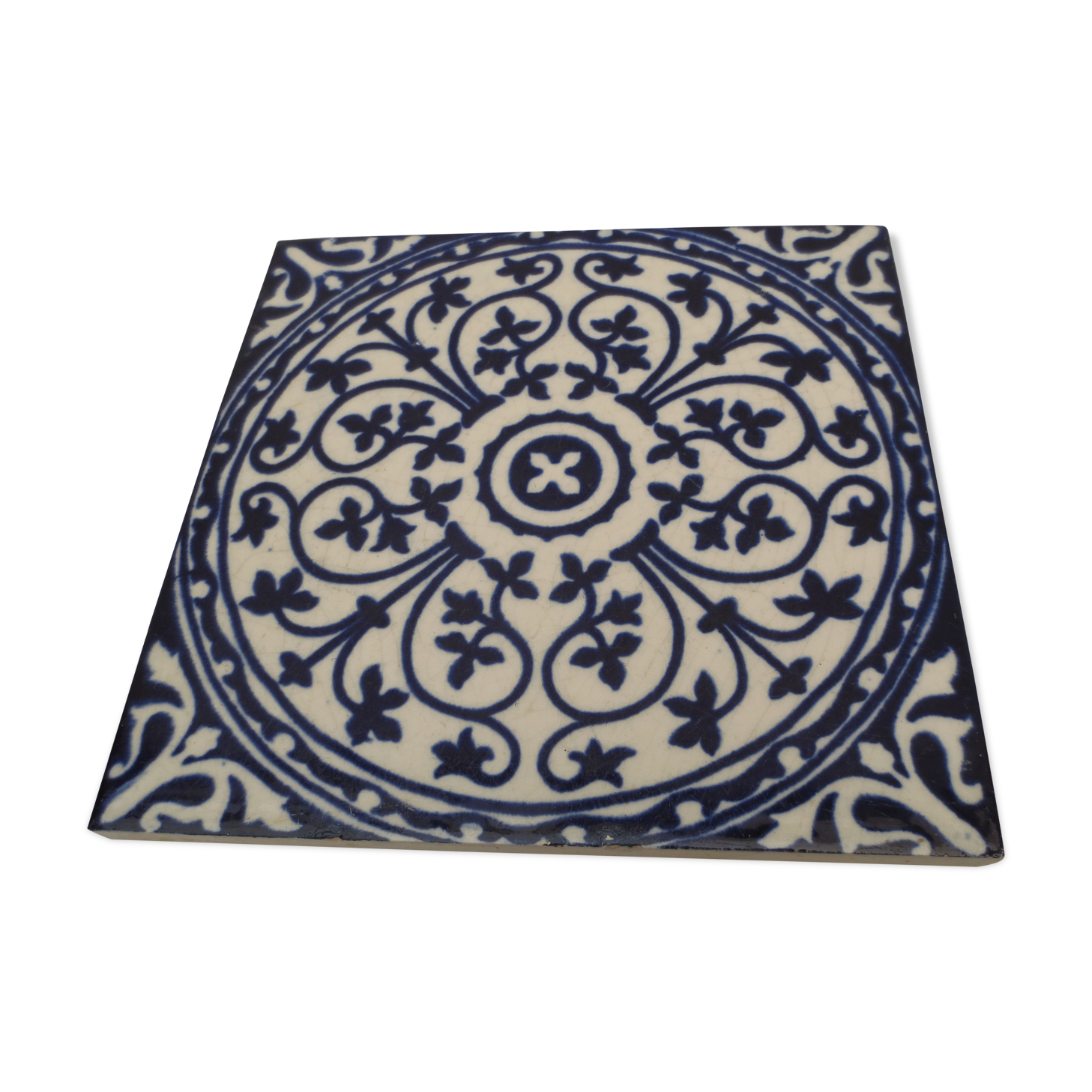 Dessous de plat carreau de faience de Gien couleur bleu