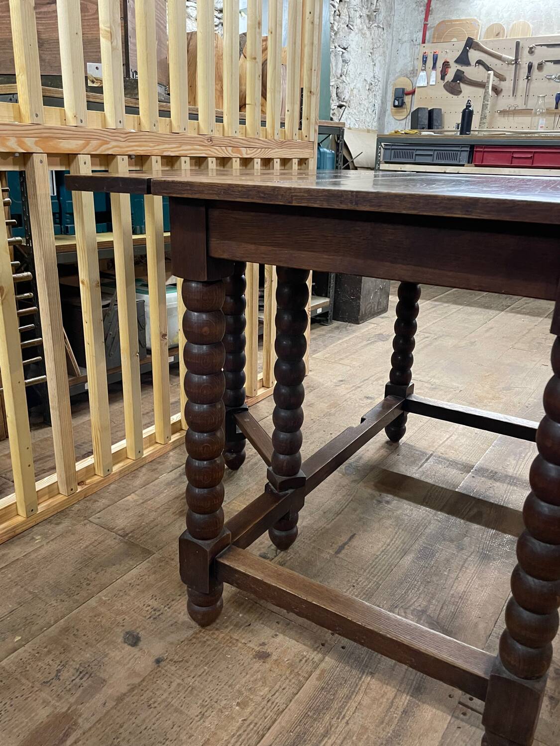 Solid wood farmhouse table with drop leaves