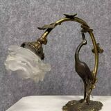 Large Art Nouveau Heron Lamp in bronze with double patina