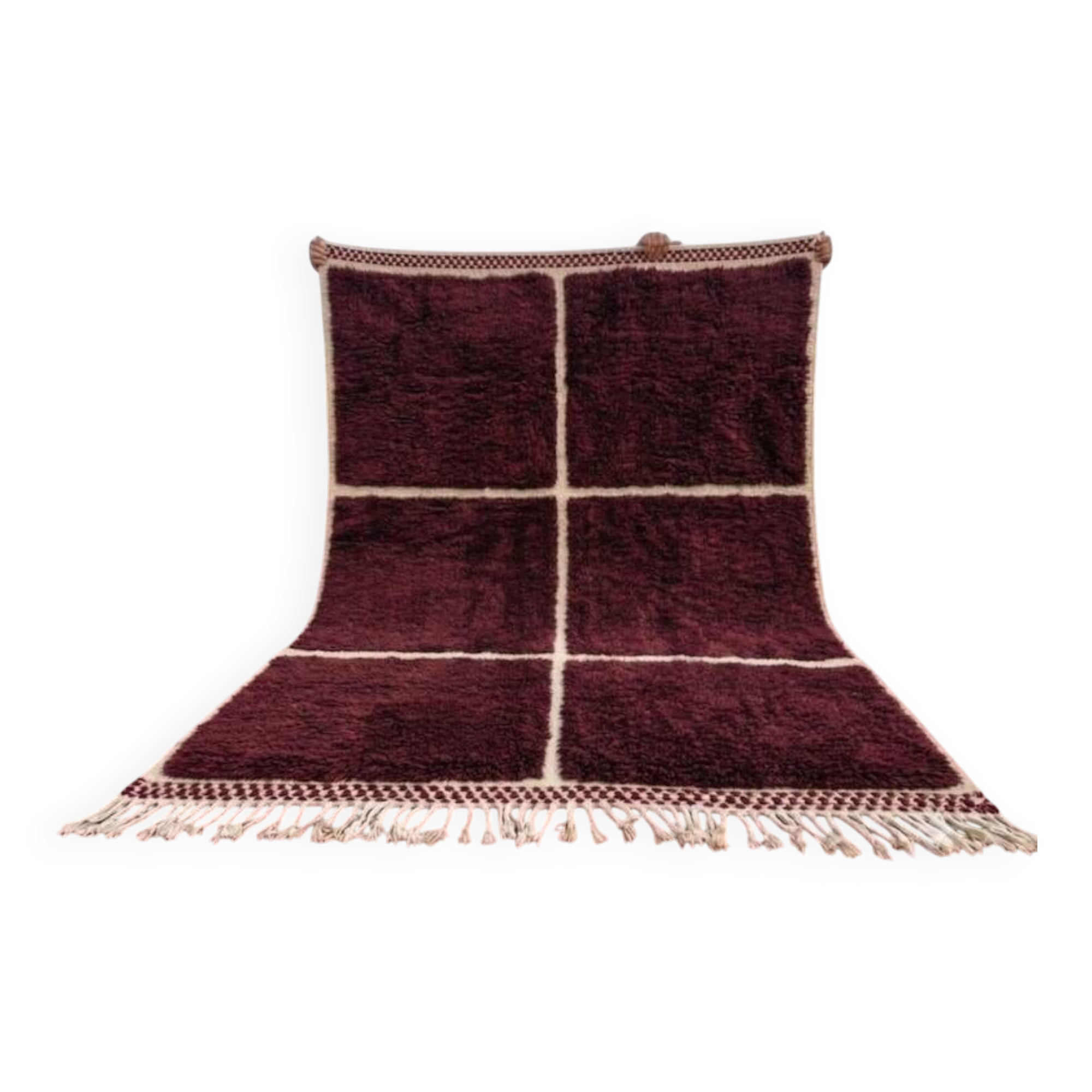 Large pure wool Berber rug in burgundy size 3/4 m