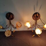 Pair of vintage Italian metal and blown glass wall lights