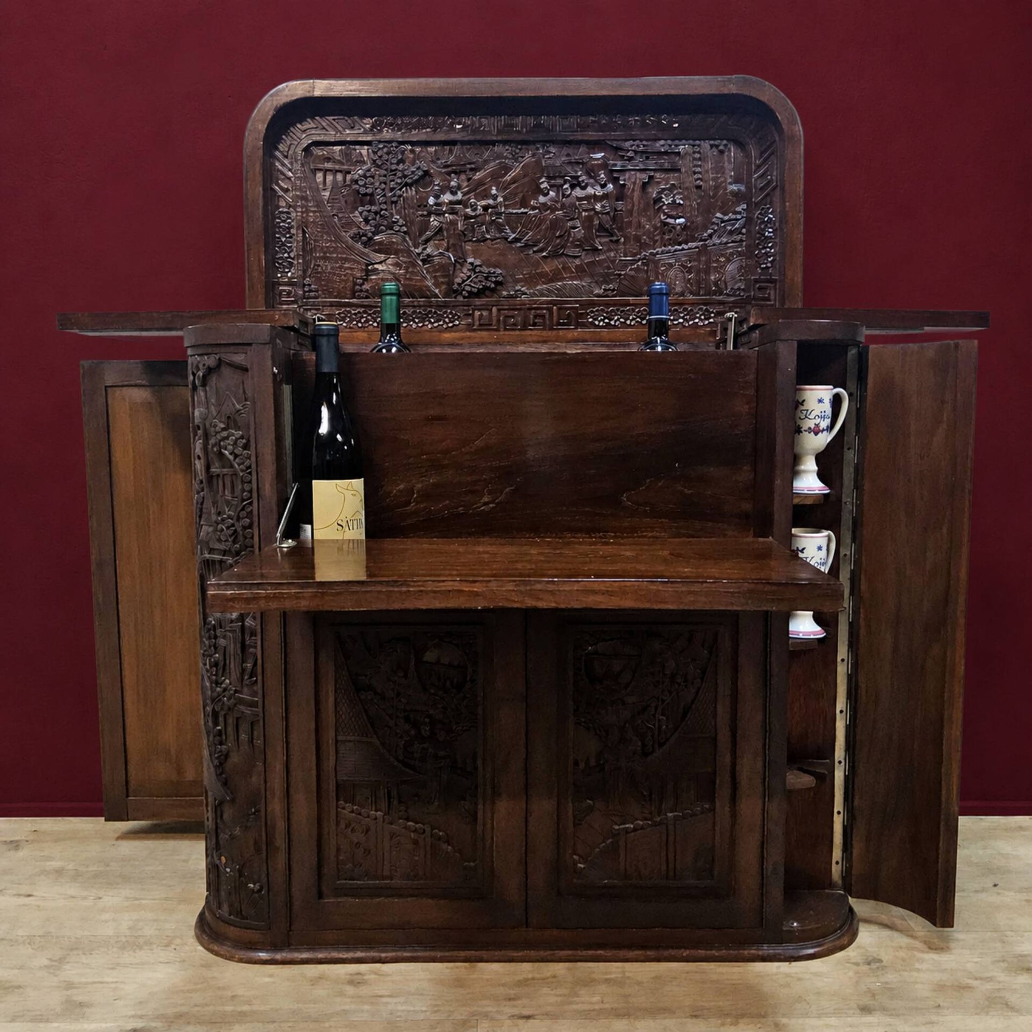 Vintage teak wooden Thai / Asian bar cabinet / drinks cabinet