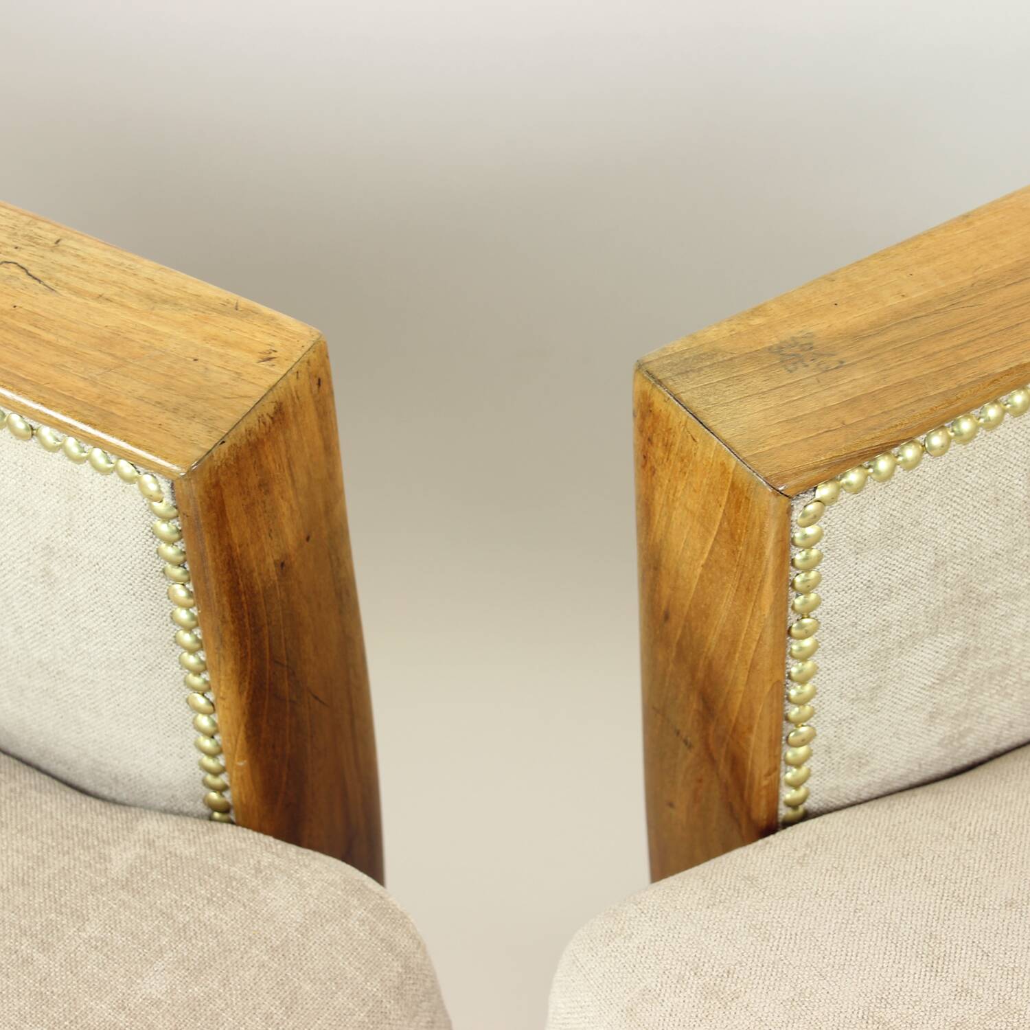 Set Of Two Art Deco Armchairs In Walnut And Fabric, Czechoslovakia 1930s