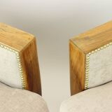 Set Of Two Art Deco Armchairs In Walnut And Fabric, Czechoslovakia 1930s