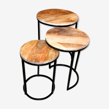 Set of 3 trundle tables made of mango wood