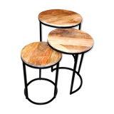 Set of 3 trundle tables made of mango wood