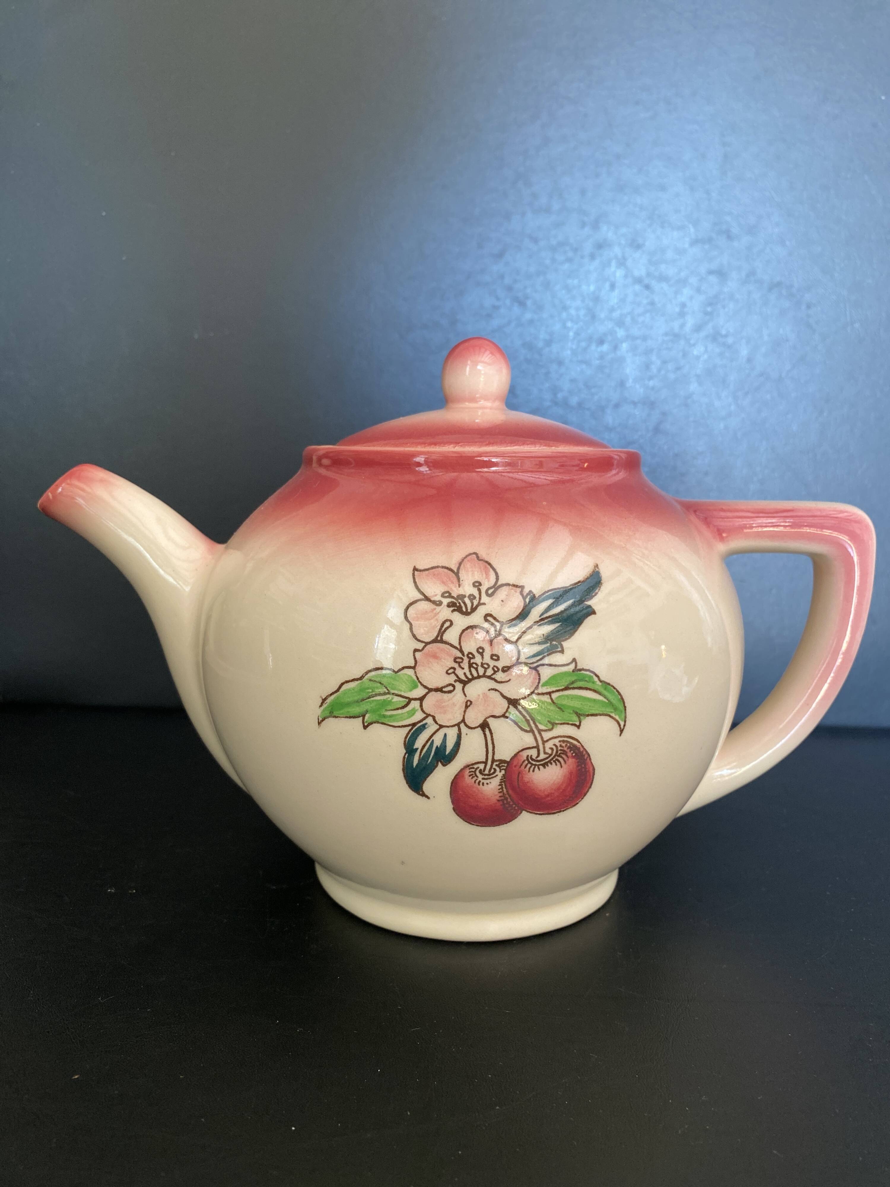 🍒 Magnificent Vintage Longwy Teapot - Cherry Decor - Handmade