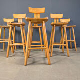 Brutalist 1960s bar stools, set of 6.