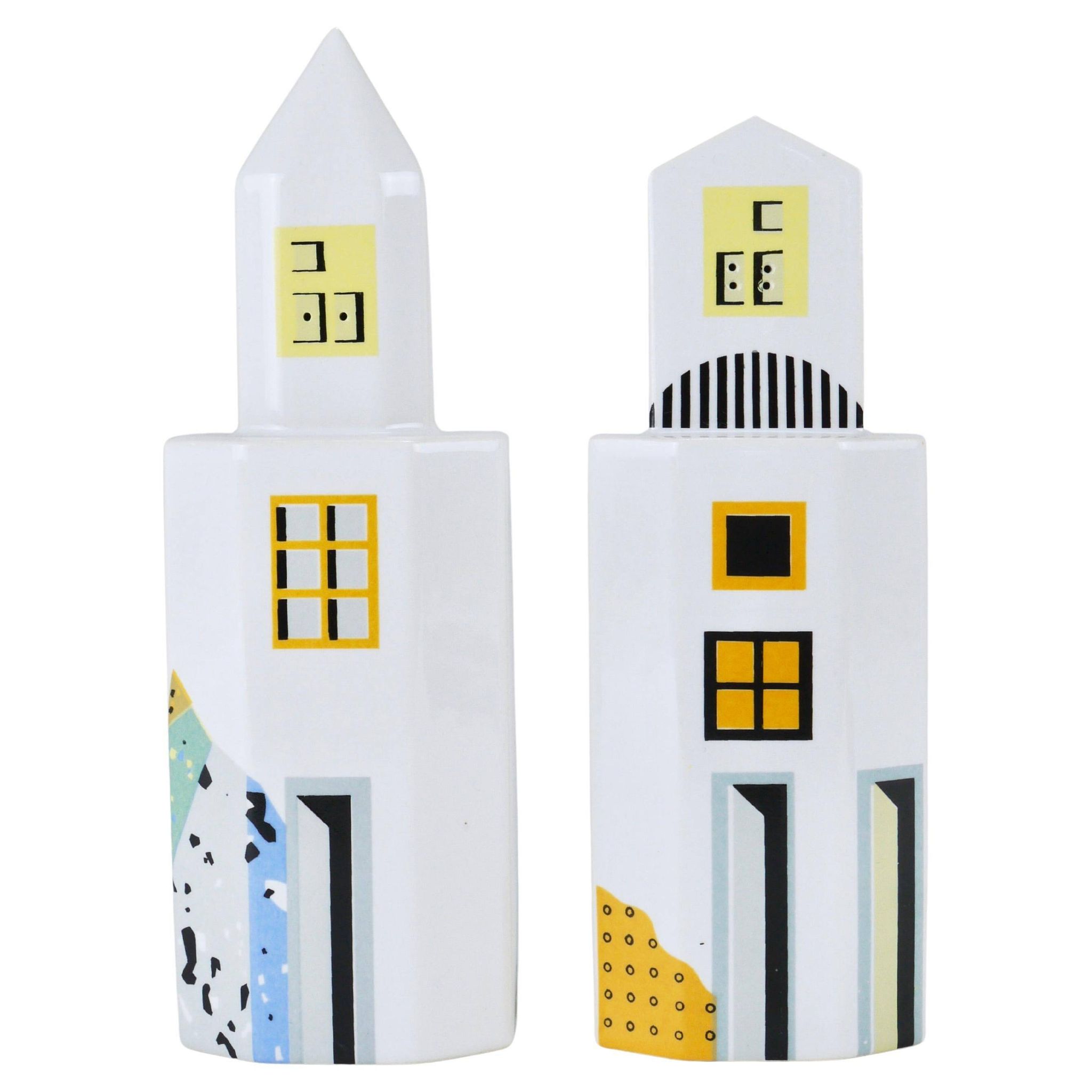Heide Warlamis salt and pepper shakers skyscrapers postmodern, Vienna collection 1990