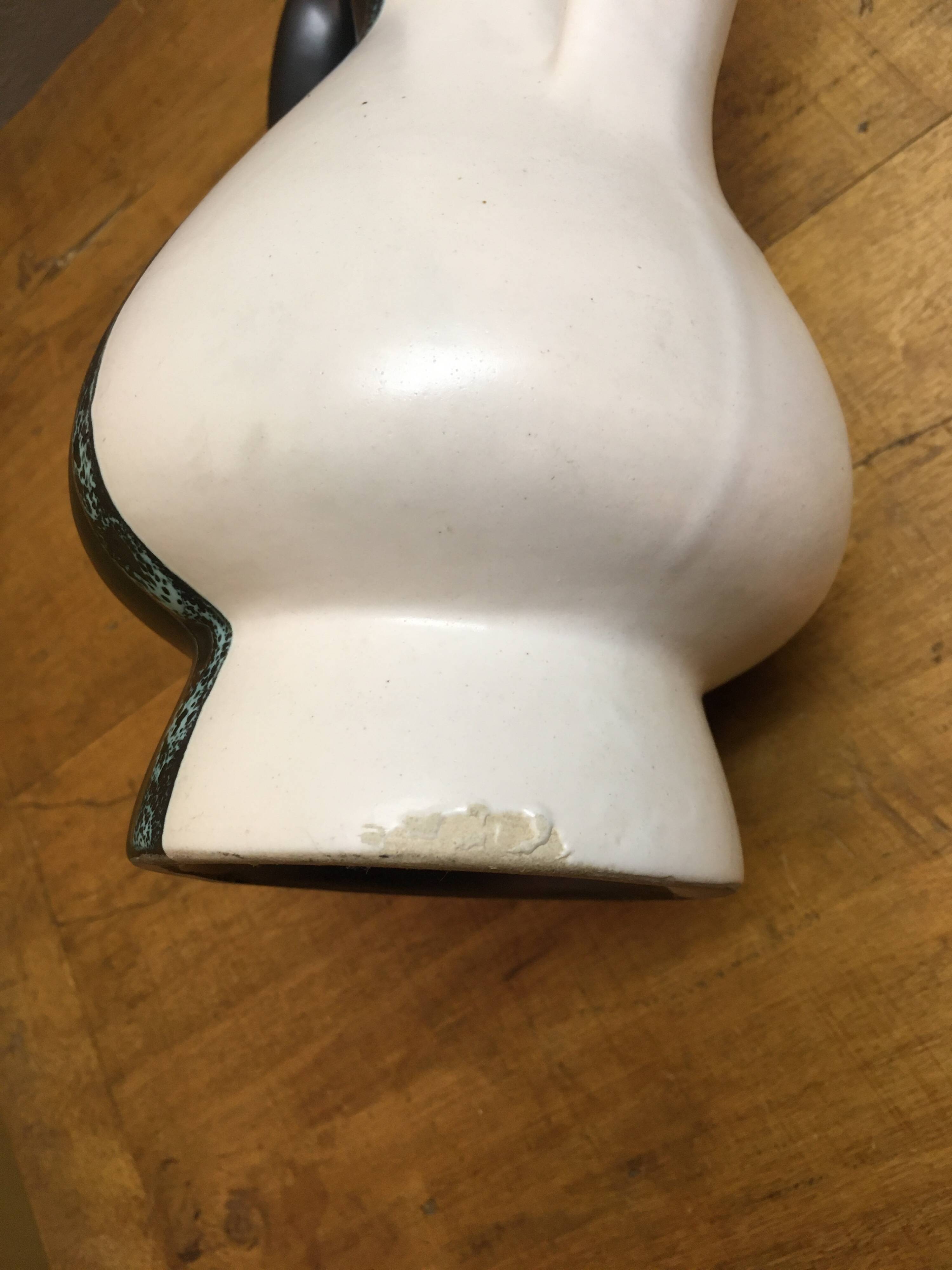 Black and white Vallauris vase, H. Caillet flower, vintage graphic 1960 1970