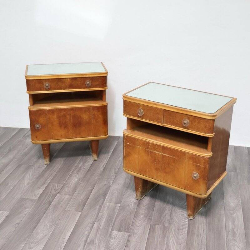 Art Deco Wooden Nightstands, 1940s, Set of 2