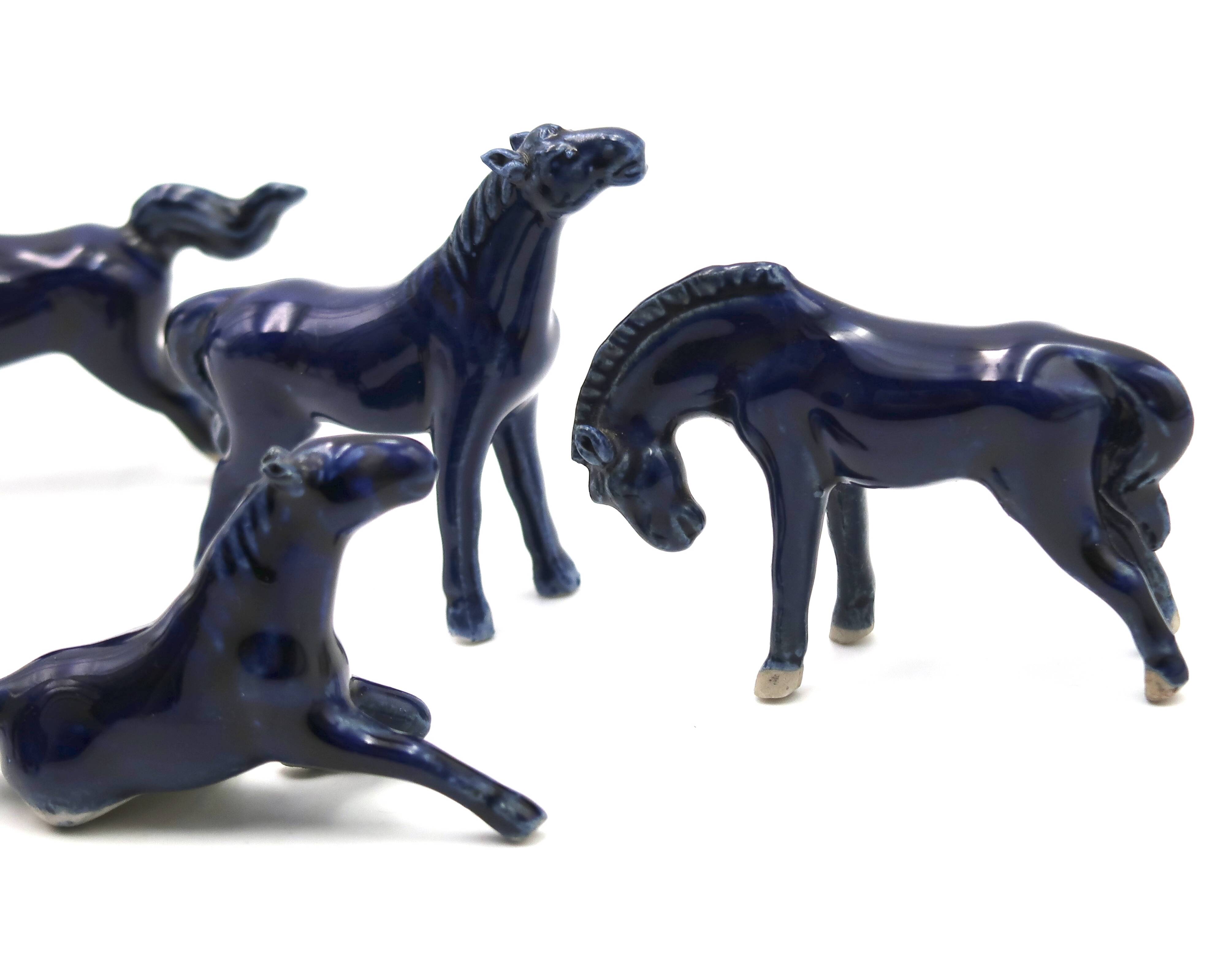 Blue porcelain happiness horses, 1970s