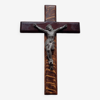 Grand crucifix bois et étain