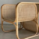 Amsterdam rattan armchair with U-shaped armrest, squared canework