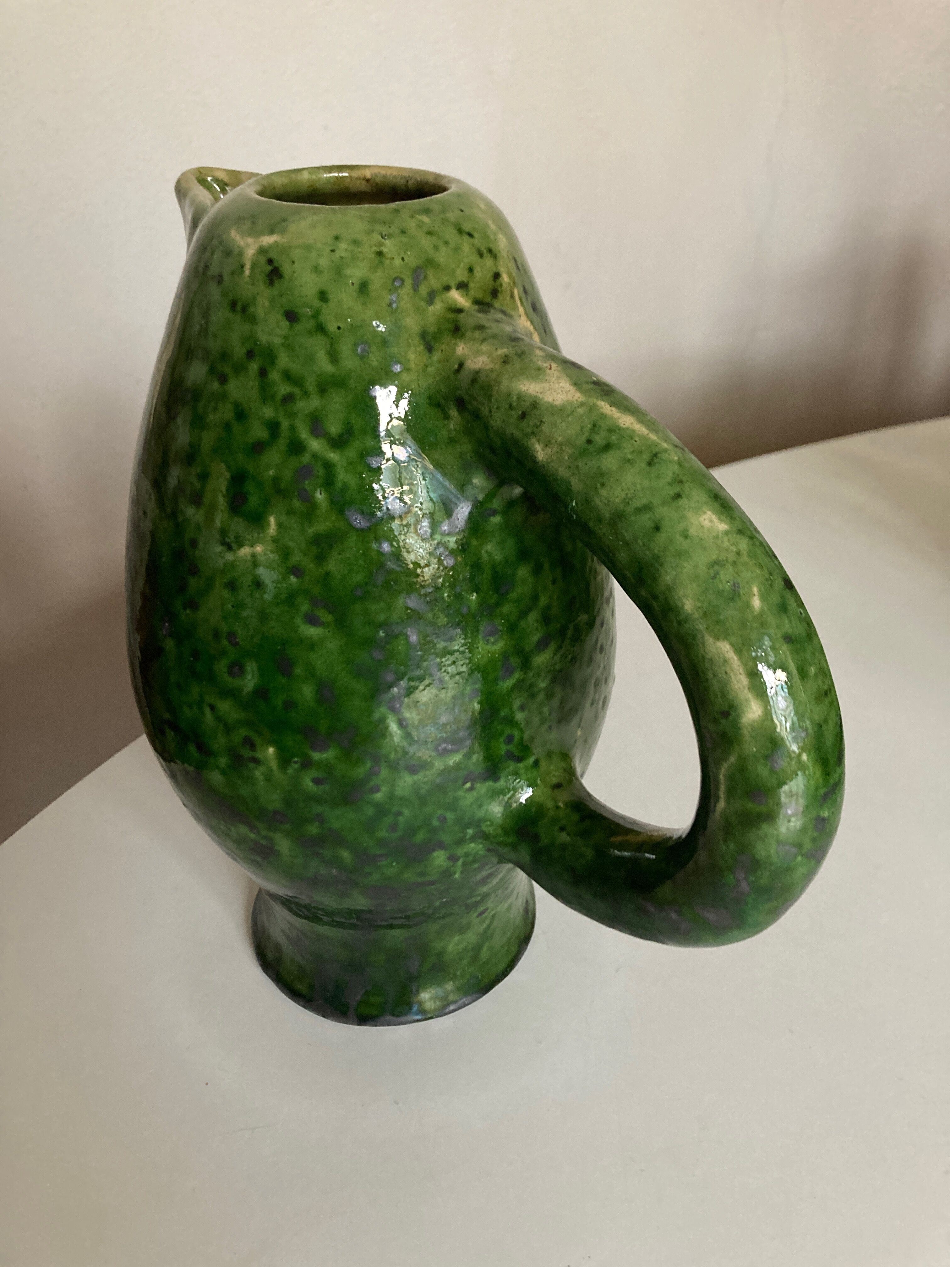 XL vase pitcher in green glazed clay Vallauris 1960