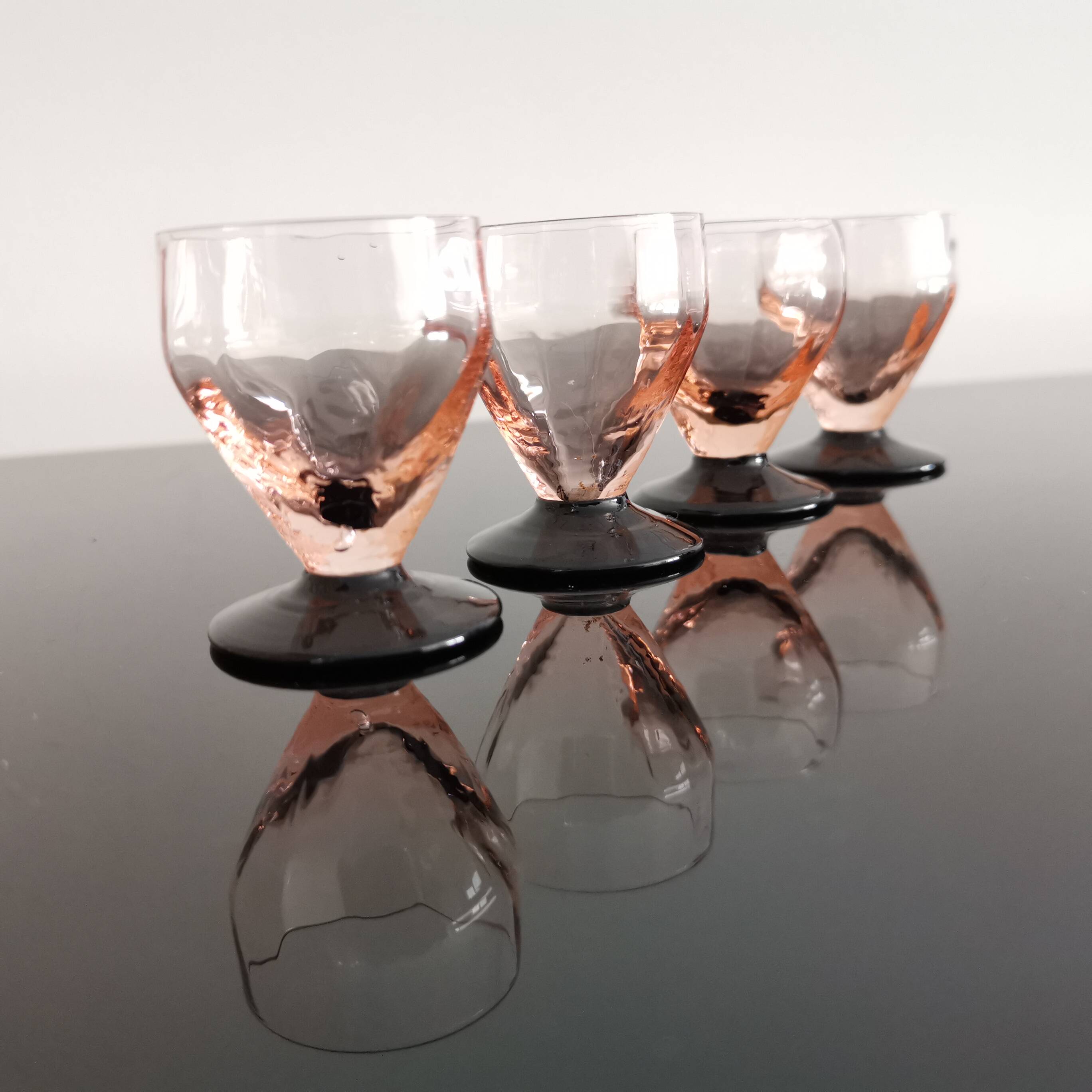4 art deco stemmed glasses with digestive