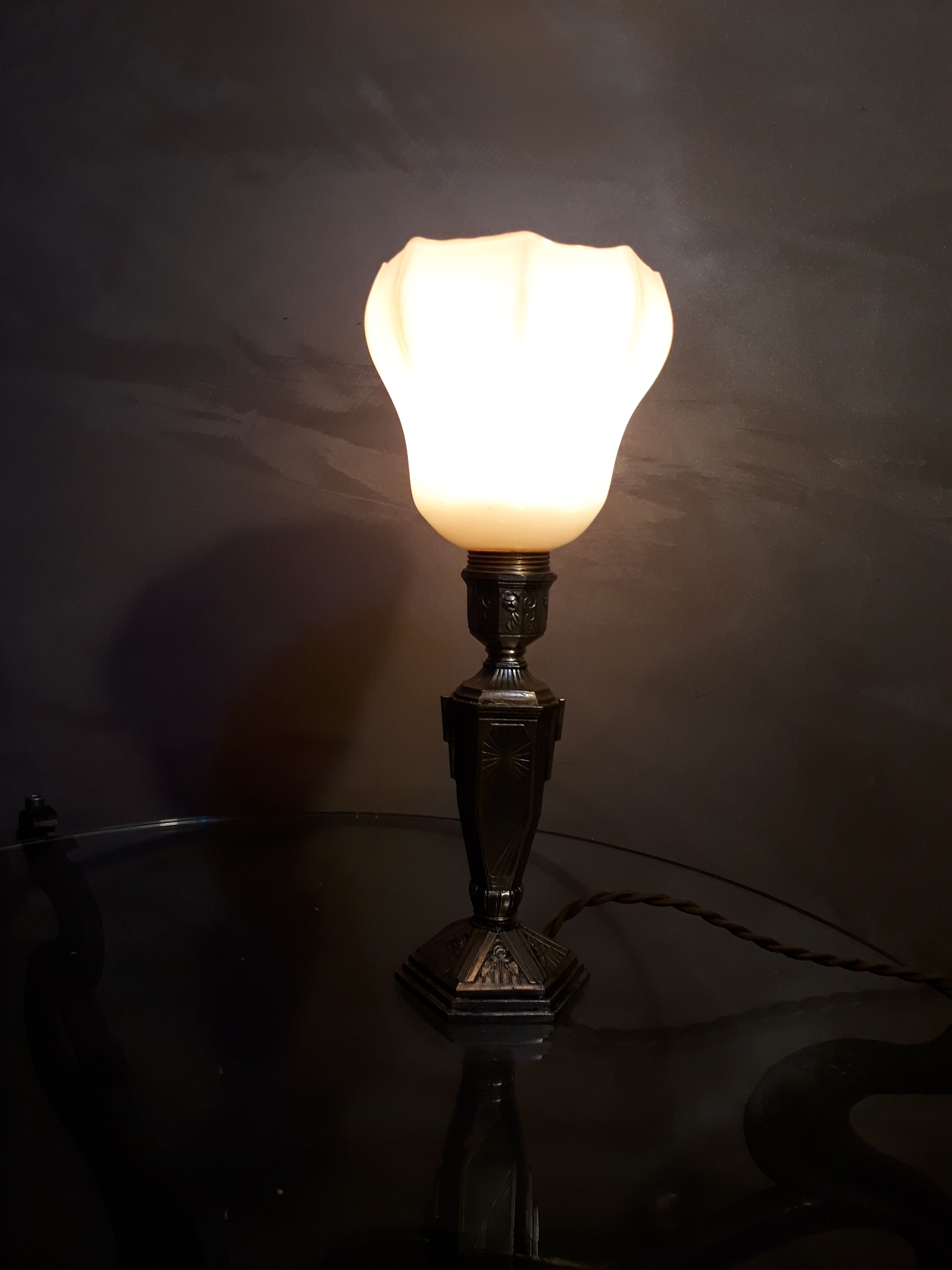 small art deco bedside lamp in gold patinated regule with its original 26x10 cord
