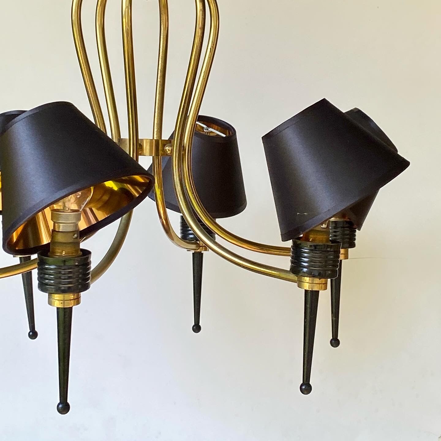 1950 six-armed brass cage chandelier