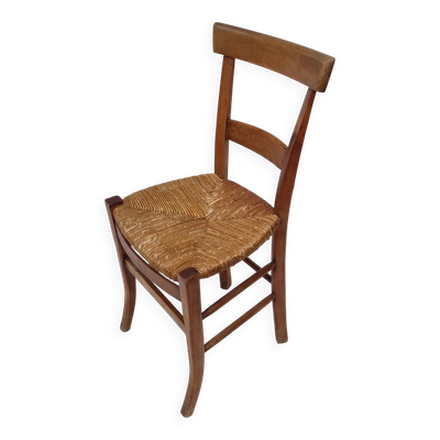 Chaise bistrot alsacienne en hêtre paillée, café brasserie vers 1920