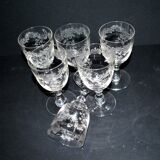 Saint-Louis set of 6 antique glasses with acid-etched rocaille and flower decoration 1920-30