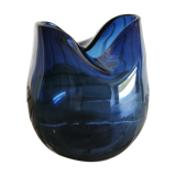 Vase bleu fumé en verre soufflé