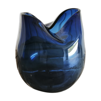 Smoky blue vase in blown glass