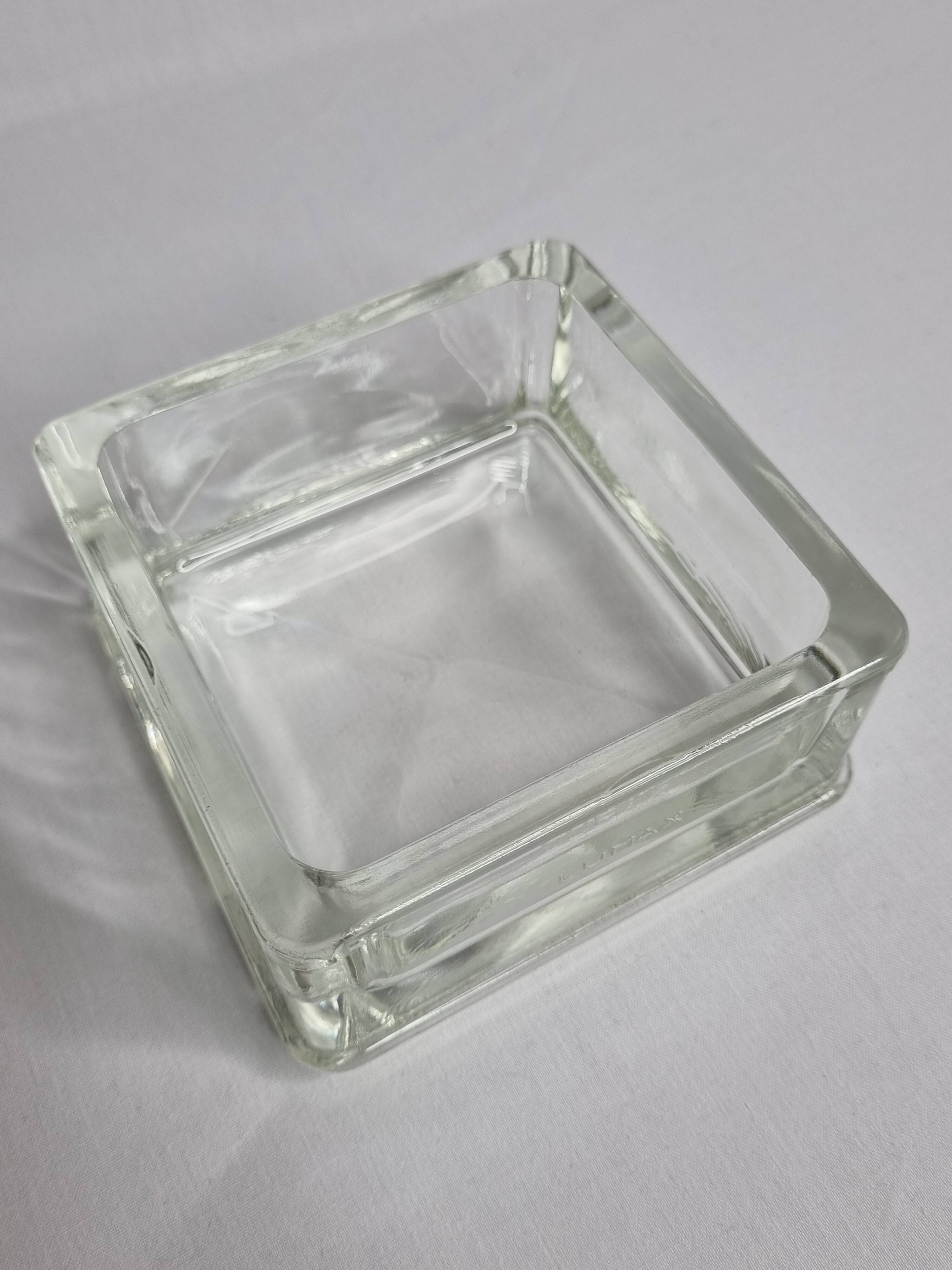 Vintage square Lumax catchall in thick transparent glass 11 x 11 x 6 cm