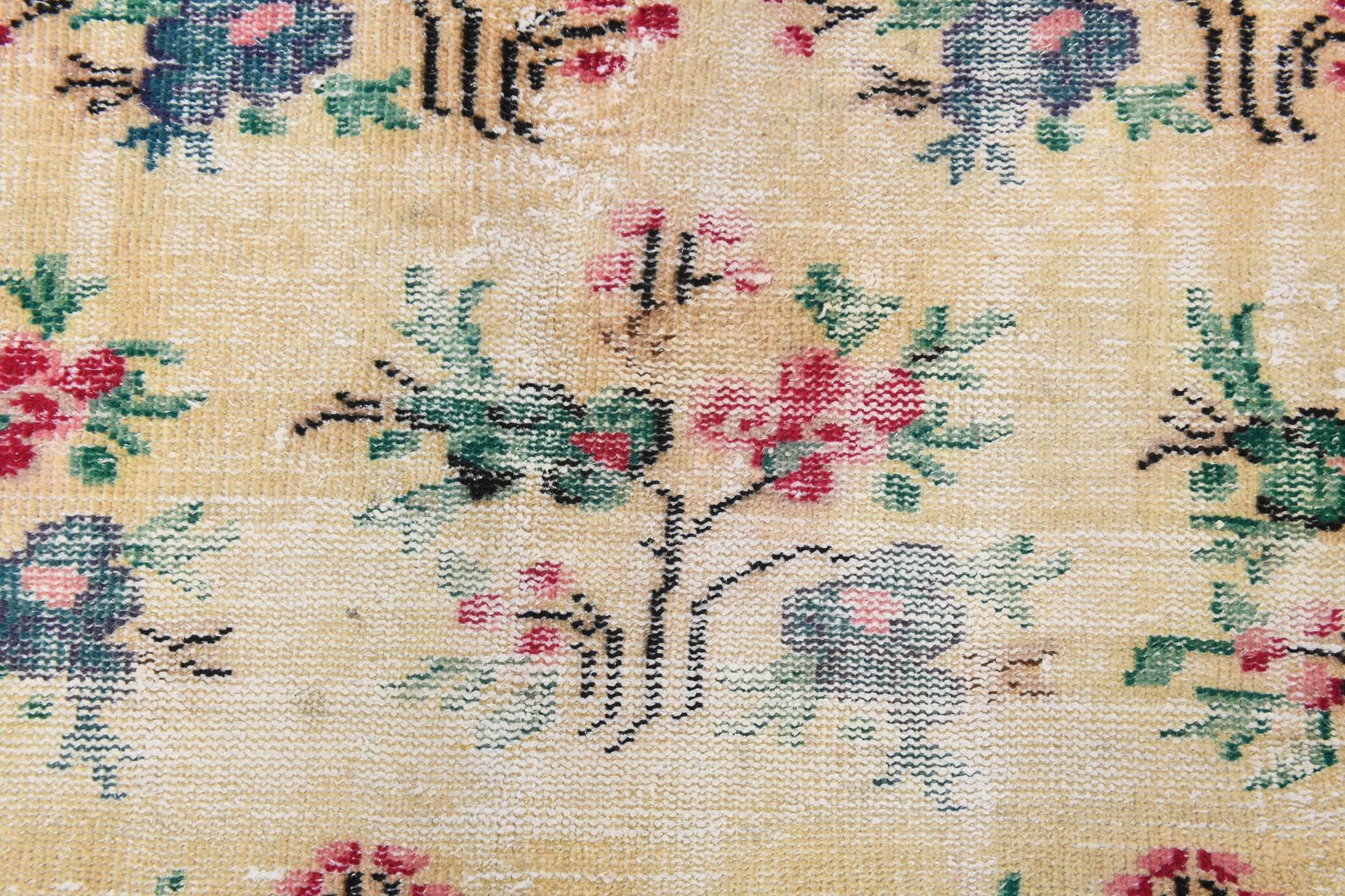 Ruby Red Vintage Floral Turkish Rug, Handmade Wool Carpet, 202x309 Cm