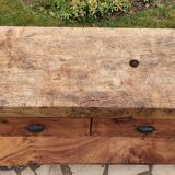 Old elm workbench, elm magnifying glass and oak. Renovated and pampered. 190cm.