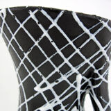 Black ceramic vase, white spaghetti patterns Vallauris France vintage 50s