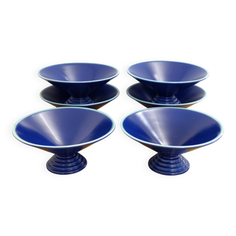 Set of 6 modernist dessert bowls Cobalt