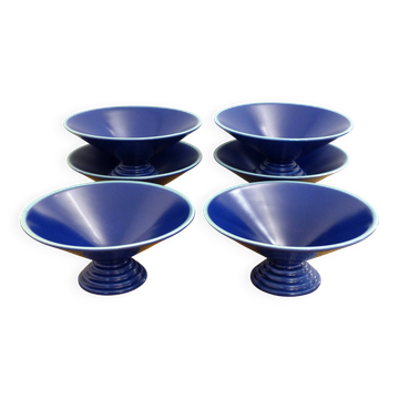 Set of 6 modernist dessert bowls Cobalt