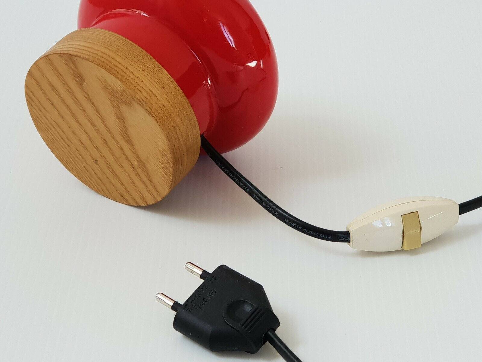 Vintage 1960 red ceramic table lamp Porcelain
