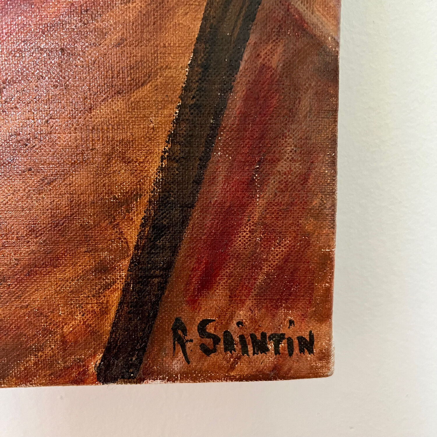 Still life canvas painting tulips on table signed r saintin