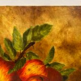 Table with apples, plums and apricots
