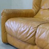 Brutalistic italian leather living room set, 1970, set of 2