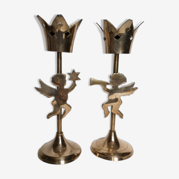 Pair of let'stag candle holders brass angels