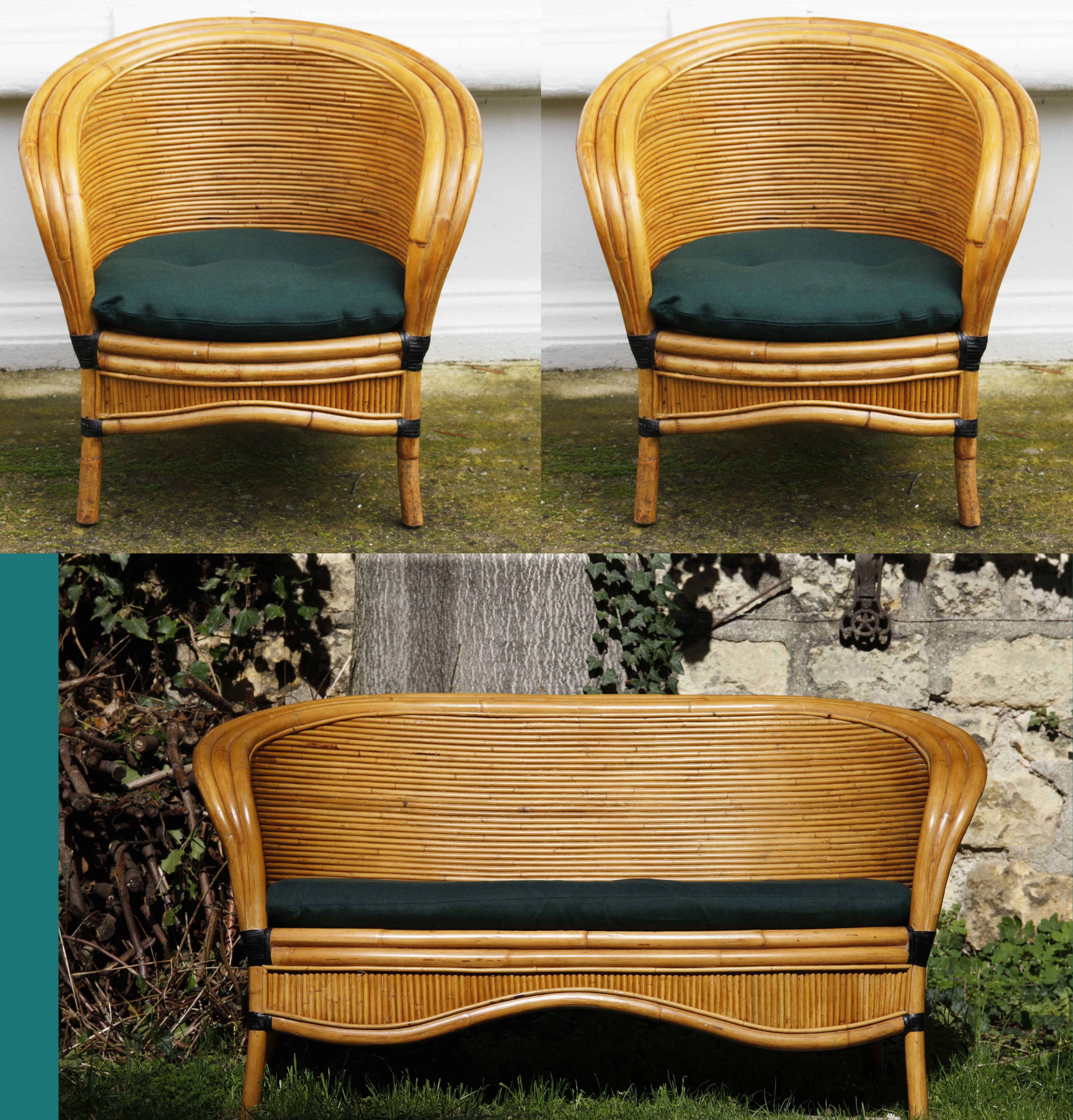 Raush bamboo rattan bench armchairs from the 70s and 80s
