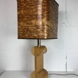 Midcentury Italian sculptural large table lamp with wood veneer shade